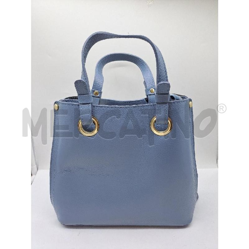 BORSA DONNA VERA PELLE CELESTE TRACOLLA E MANICI  | Mercatino dell'Usato Catanzaro 1