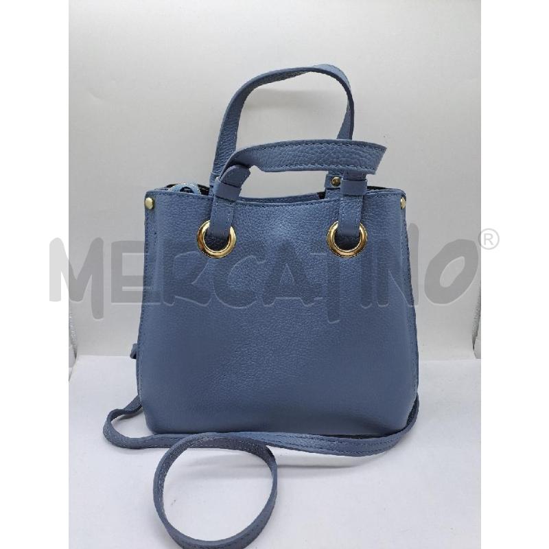 BORSA DONNA VERA PELLE CELESTE TRACOLLA E MANICI  | Mercatino dell'Usato Catanzaro 2