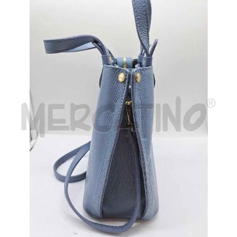 BORSA DONNA VERA PELLE CELESTE TRACOLLA E MANICI  | Mercatino dell'Usato Catanzaro 3