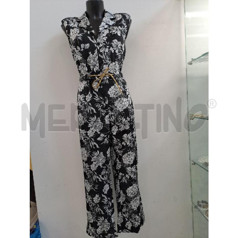 JUMPSUIT GAELLE SMANICATO NERO FIORI BIANCHI CINTURINA DORATA  | Mercatino dell'Usato Catanzaro 1