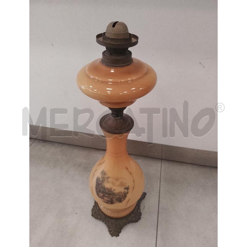 LUME VETRO CON BASE OTTONE DIPINTO PAESAGGIO | Mercatino dell'Usato Catanzaro 1