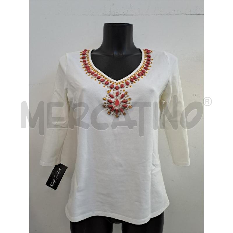 MAGLIA DONNA LUISA SPAGNOLI BIANCA PERLINE SCOLLO V  | Mercatino dell'Usato Catanzaro 1