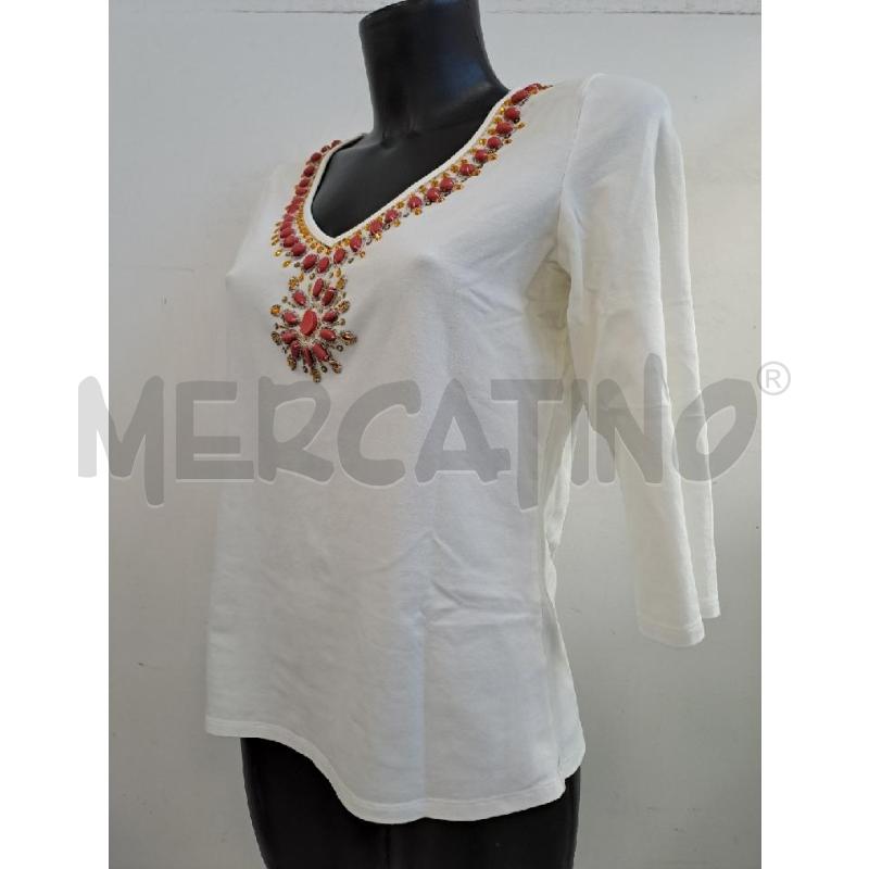 MAGLIA DONNA LUISA SPAGNOLI BIANCA PERLINE SCOLLO V  | Mercatino dell'Usato Catanzaro 2