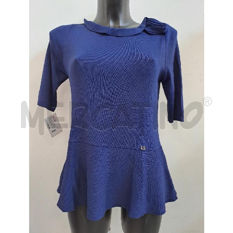 MAGLIA DONNA LUISA SPAGNOLI BLU ELETTRICO TREQUARTI ROSELLINA LATERALE | Mercatino dell'Usato Catanzaro 1