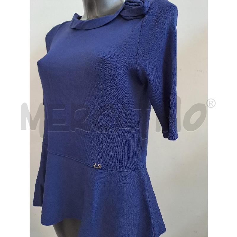 MAGLIA DONNA LUISA SPAGNOLI BLU ELETTRICO TREQUARTI ROSELLINA LATERALE | Mercatino dell'Usato Catanzaro 3