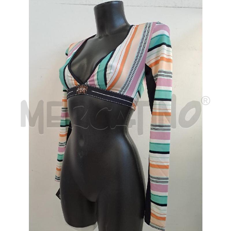 MAGLIA DONNA TOMMY HILFIGER RIGHE BAINCO VERDE VIOLA ARANCIONE SCOLLO V  | Mercatino dell'Usato Catanzaro 2