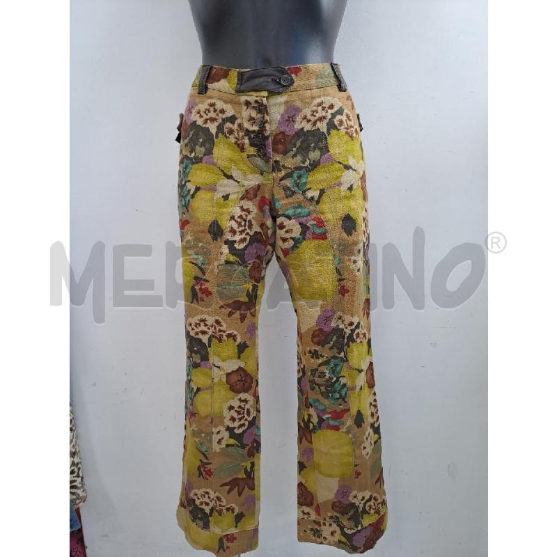 PANTALONE DONNA ETRO LINO BEIGE FIORI SENAPE GIALLO VIOLA MARRONE  | Mercatino dell'Usato Catanzaro 1