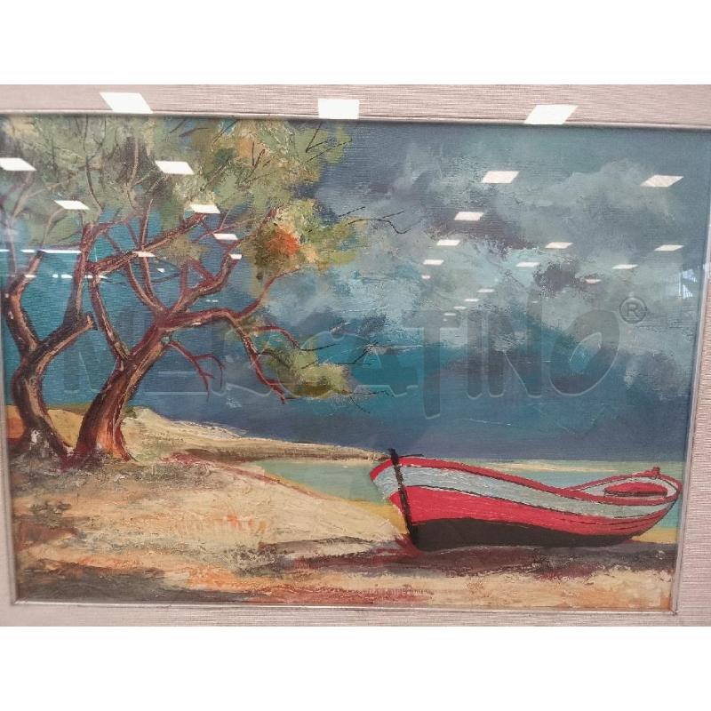 QUADRO OLIO SU TELA BARCA SAVERIO SCUTELLA' CON ALBERI CORNICE DORATA 75X100 | Mercatino dell'Usato Catanzaro 2