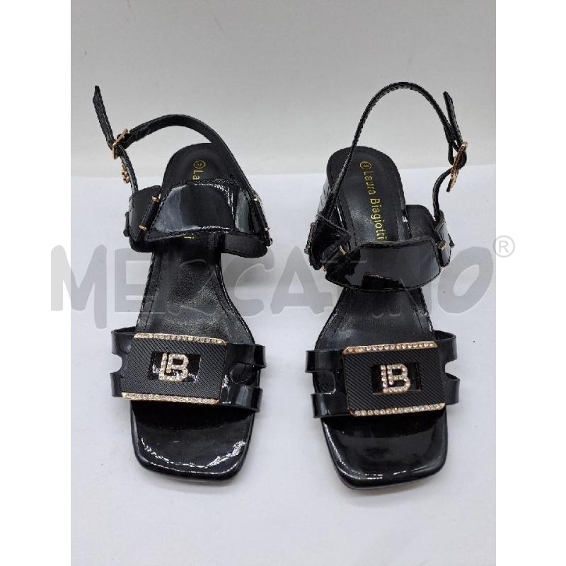 SANDALI DONNA LAURA BIAGIOTTI NERO LUCIDO  | Mercatino dell'Usato Catanzaro 1