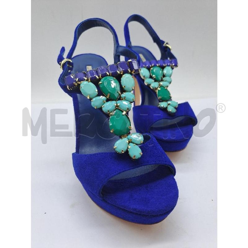 SANDALI DONNA LUCIANO BARACHINI BLU ELETTRICO PIETRE VERDI AZZURRO | Mercatino dell'Usato Catanzaro 3