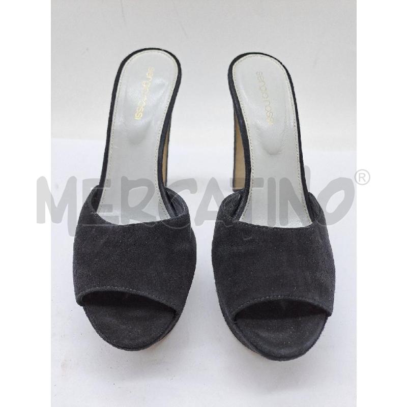 SANDALI MULES DONNA SERGIO ROSSI NERO TACCO LARGO SCAMOSCIATO | Mercatino dell'Usato Catanzaro 1