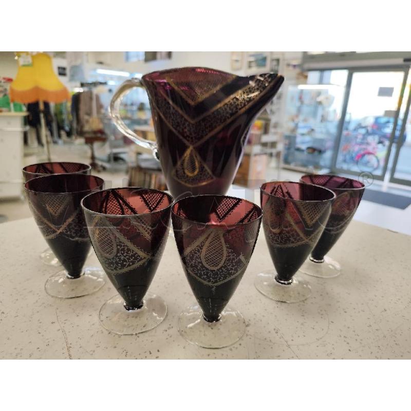 SERVIZIO BICCHIERI PZ 6 VETRO VIOLA DIPINTI ARGENTO + CARAFFA | Mercatino dell'Usato Catanzaro 1