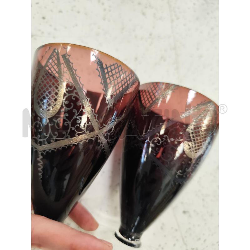 SERVIZIO BICCHIERI PZ 6 VETRO VIOLA DIPINTI ARGENTO + CARAFFA | Mercatino dell'Usato Catanzaro 3