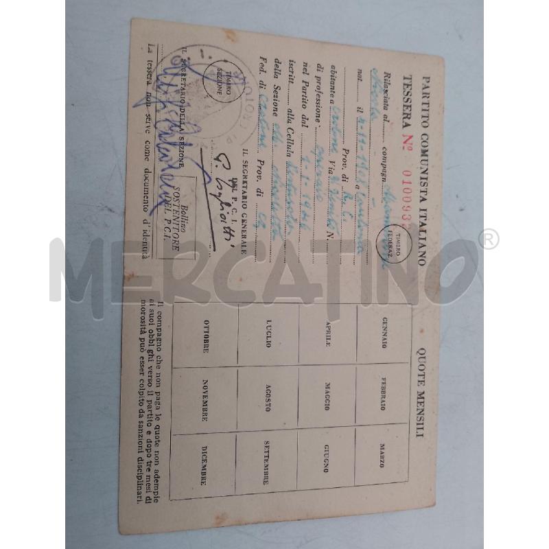 TESSERA PARTITO COMUNISTA ITALIANO 1951-1952-1953-1954 | Mercatino dell'Usato Catanzaro 5