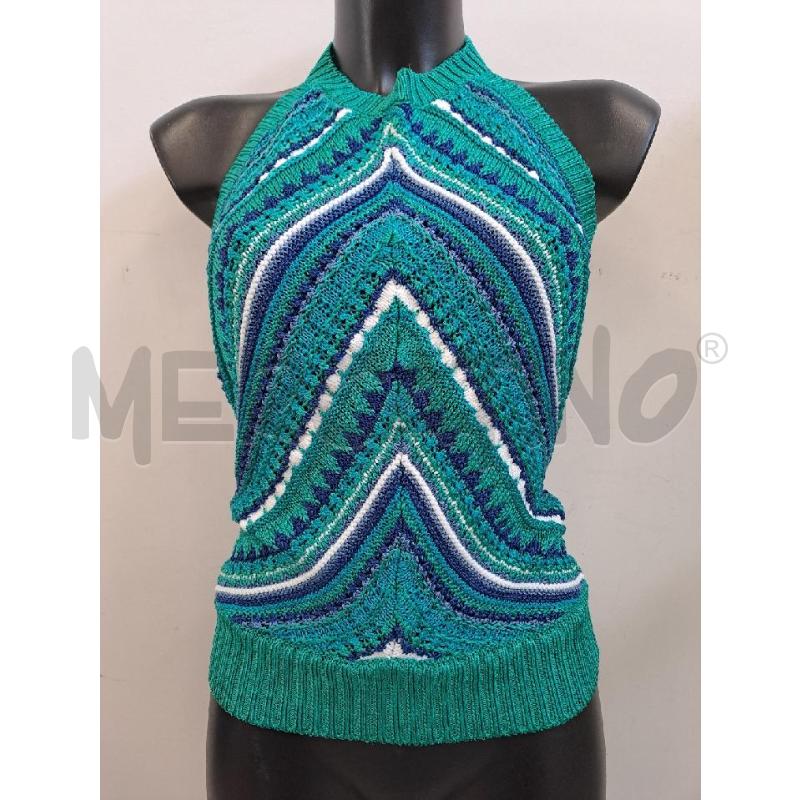TOP LUISA SPAGNOLI TRECCE VERDE BLU LEG COLLO | Mercatino dell'Usato Catanzaro 1