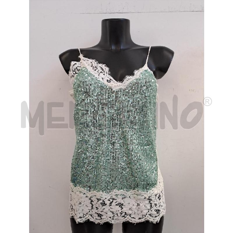 TOP PINKO PAILLETTATO VERDE BORDO RICAMO BIANCO  | Mercatino dell'Usato Catanzaro 1