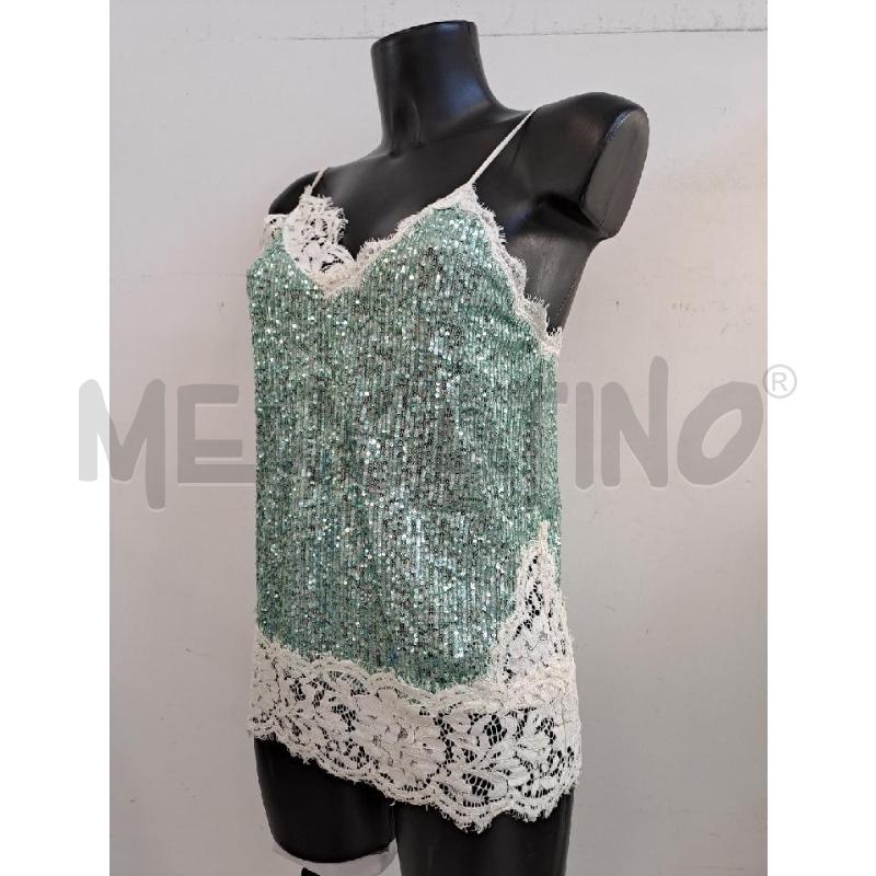 TOP PINKO PAILLETTATO VERDE BORDO RICAMO BIANCO  | Mercatino dell'Usato Catanzaro 2
