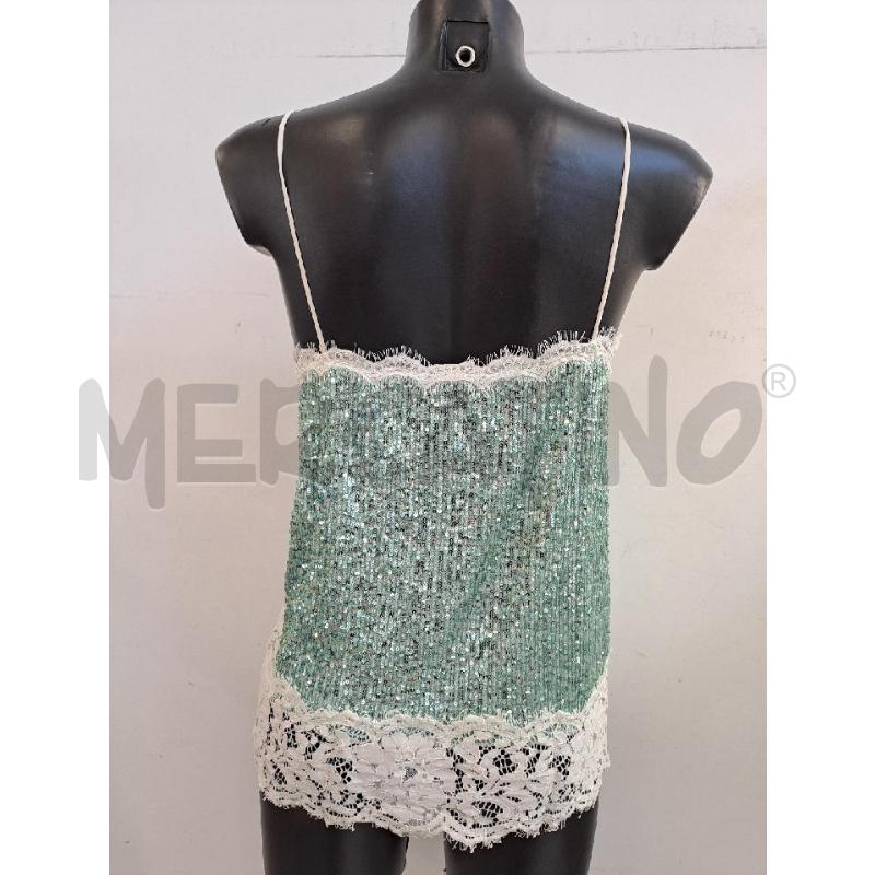TOP PINKO PAILLETTATO VERDE BORDO RICAMO BIANCO  | Mercatino dell'Usato Catanzaro 3