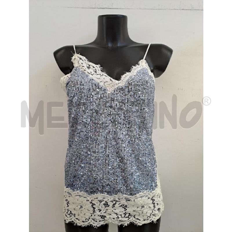 TOP PINKO PAILLETTES AZZURRO BORDO FIORI RICAMO | Mercatino dell'Usato Catanzaro 1