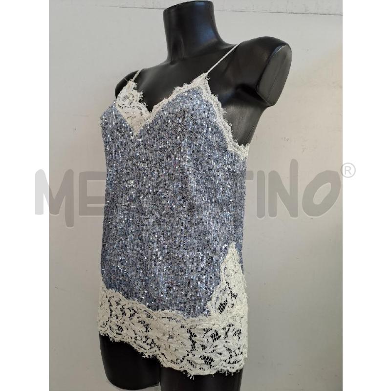 TOP PINKO PAILLETTES AZZURRO BORDO FIORI RICAMO | Mercatino dell'Usato Catanzaro 2