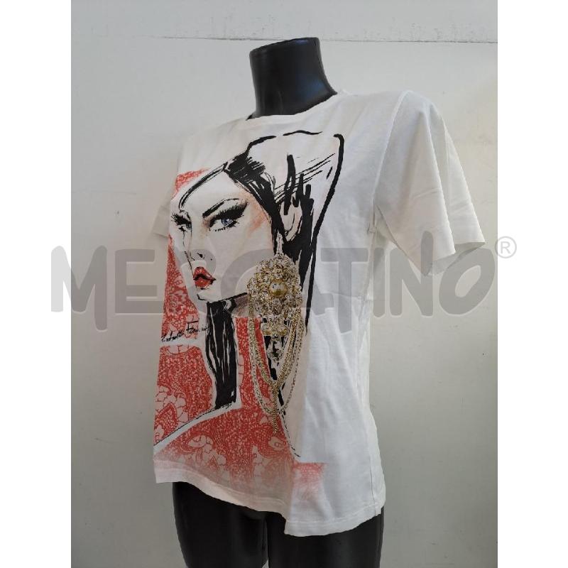 T SHIRT DONNA ELISABETTA FRANCHI BIANCO STAMPA VISO CATENA | Mercatino dell'Usato Catanzaro 2