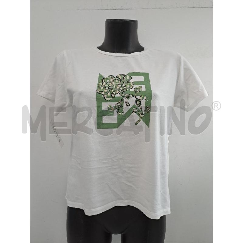 T SHIRT DONNA EMME MARELLA BIANCO FIORI VERDE STRASS | Mercatino dell'Usato Catanzaro 1