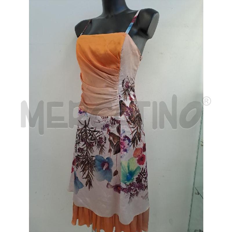 VESTITO DONNA ARANCIONE ROSA FIORI BLU VIOLA SOALLINE RETRO STRINGATO | Mercatino dell'Usato Catanzaro 2