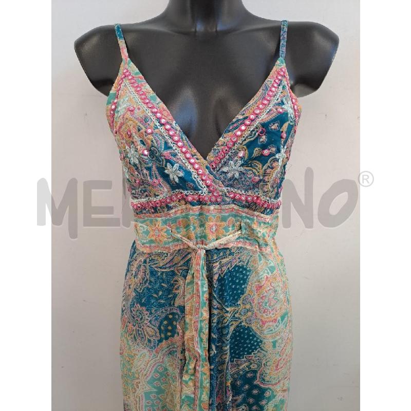 VESTITO DONNA BOHO FASHION VERDE PAISLEY ROSA DORATO SPALLINE 100 SETA | Mercatino dell'Usato Catanzaro 2