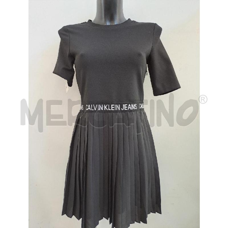 VESTITO DONNA CALVIN KLEIN NERO GONNA PLISSETTATA FASCIA LOGATA  | Mercatino dell'Usato Catanzaro 1