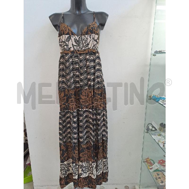 VESTITO DONNA ECO NERO LUNGO DISEGNI BEIGE MARRONE | Mercatino dell'Usato Catanzaro 1