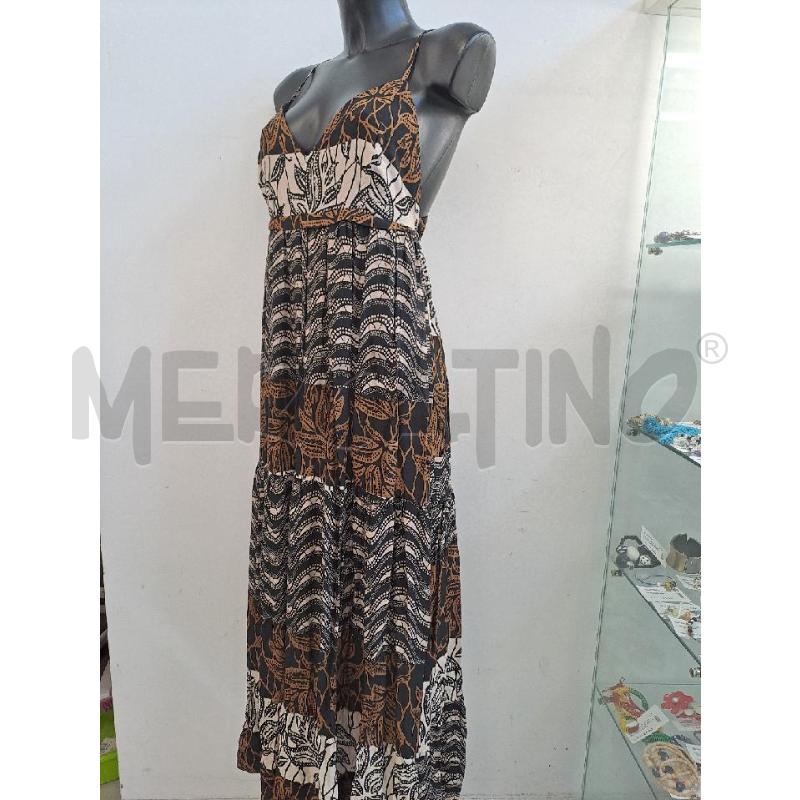 VESTITO DONNA ECO NERO LUNGO DISEGNI BEIGE MARRONE | Mercatino dell'Usato Catanzaro 2
