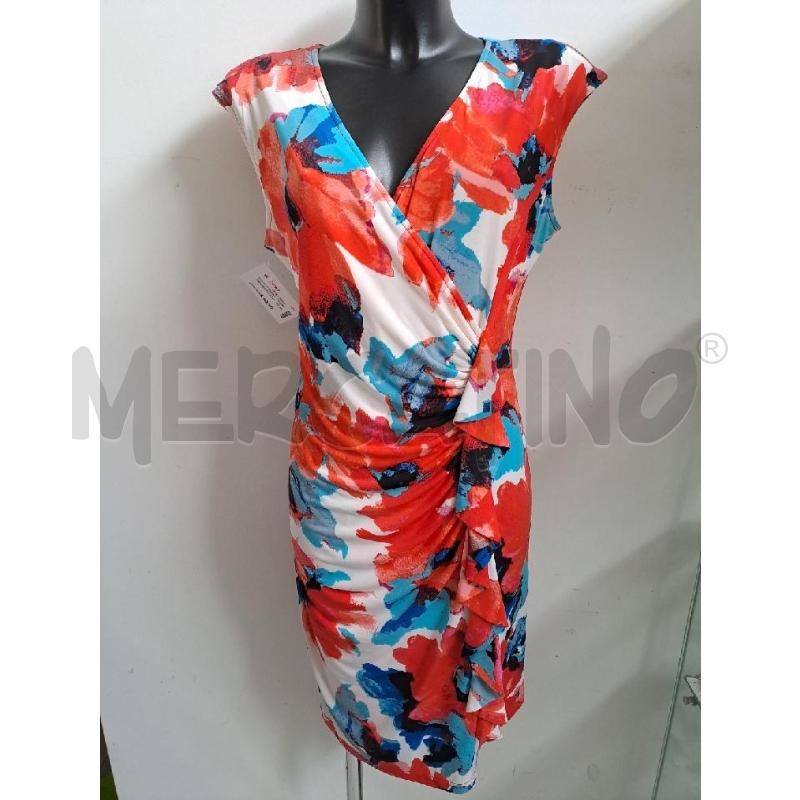 VESTITO DONNA JOSEPH RIBKOFF BIANCO FIORI GRANDI ARANCIONE BLU  | Mercatino dell'Usato Catanzaro 1