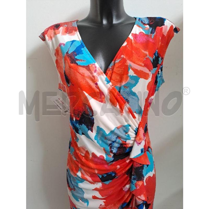 VESTITO DONNA JOSEPH RIBKOFF BIANCO FIORI GRANDI ARANCIONE BLU  | Mercatino dell'Usato Catanzaro 2