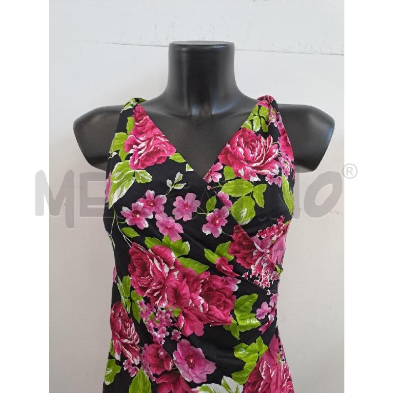 VESTITO DONNA LIST NERO FIORI GRANDI FUCSIA SCOLLO  V | Mercatino dell'Usato Catanzaro 2