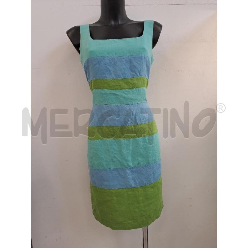 VESTITO DONNA MARELLA RIGHE AZZURRO BLU VERDE ACQUA LINO | Mercatino dell'Usato Catanzaro 1