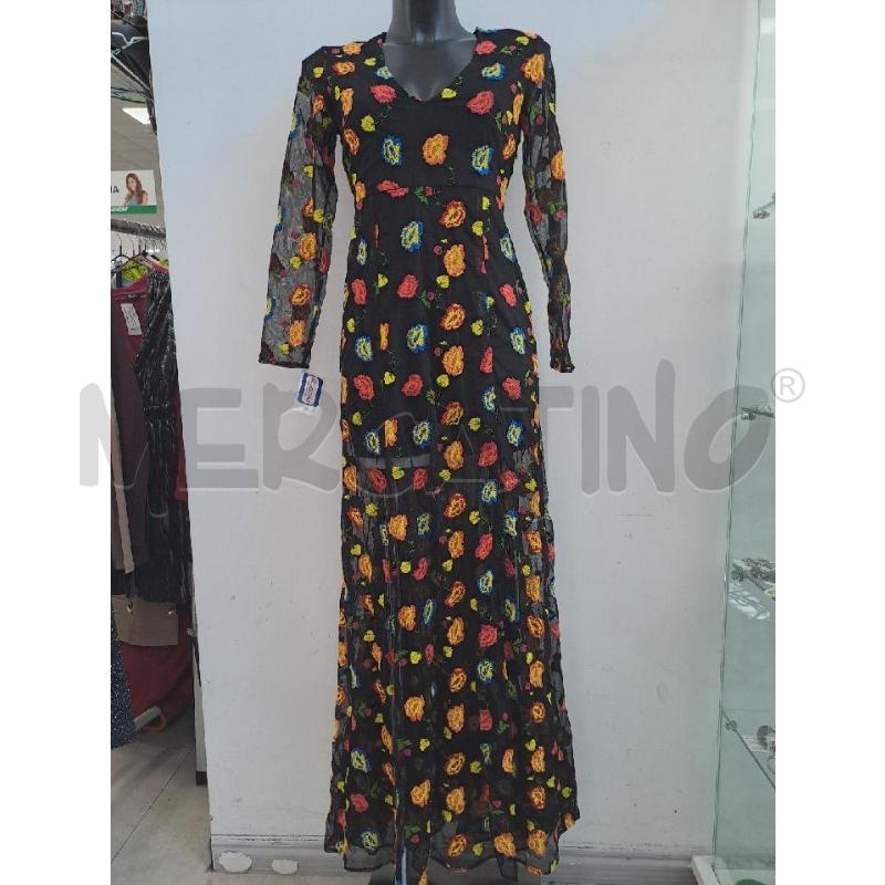 VESTITO DONNA RARY VELATO NERO FIORI GIALLO BLU ARANCIONE | Mercatino dell'Usato Catanzaro 1