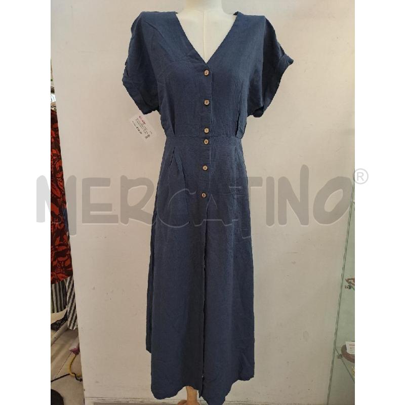 VESTITO DONNA SURKANA BLU LINO VISCOSA BOTTONI MARRONI | Mercatino dell'Usato Catanzaro 1