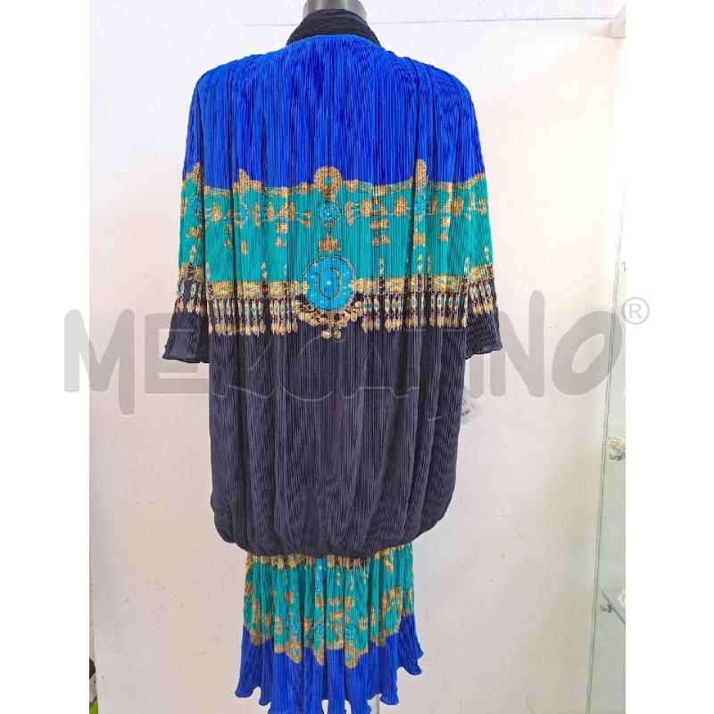 VESTITO DONNA VIRGINIE PARIS BLU VERDE STAMPA DORATO VINTAGE +CINTURA  | Mercatino dell'Usato Catanzaro 4