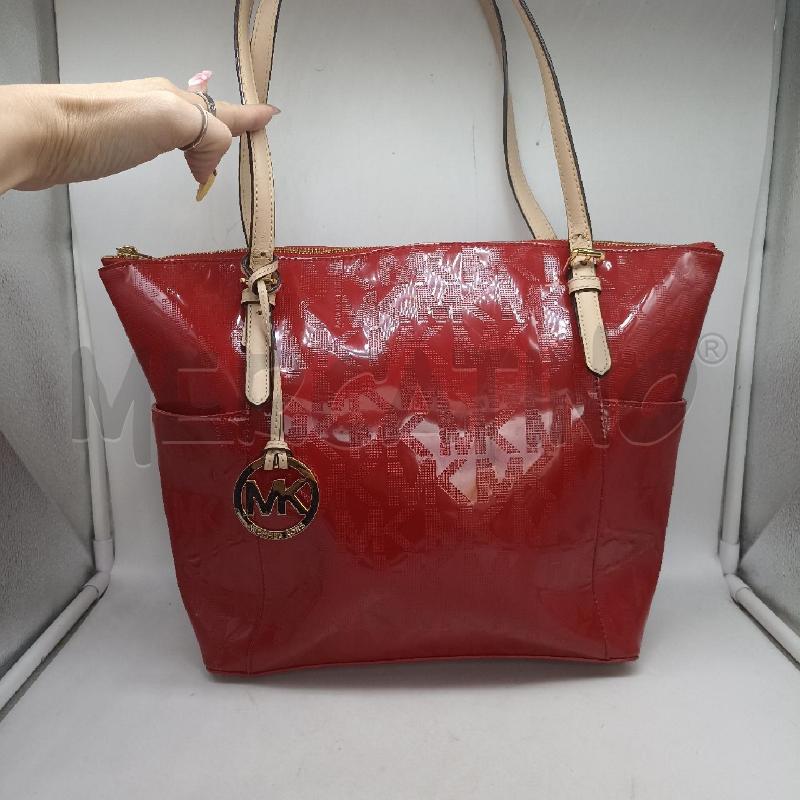 BORSA DONNA MICHAEL KORS ROSSO VERNICE MANICI BEIGE  | Mercatino dell'Usato Lamezia terme 1