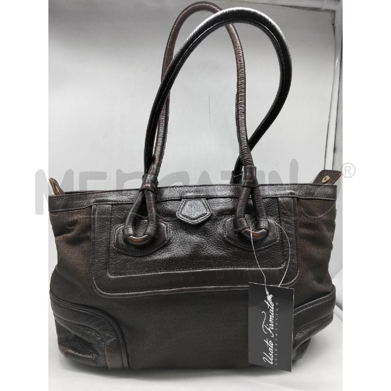 BORSA DONNA POLLINI MARRONE VERA PELLE E TELA | Mercatino dell'Usato Lamezia terme 1