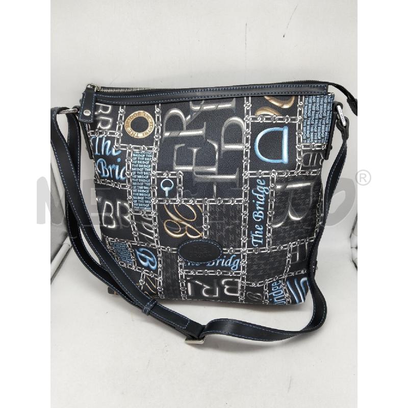 BORSA DONNA THE BRIDGE PELLE SCRITTE BLU GRIGIO | Mercatino dell'Usato Lamezia terme 1