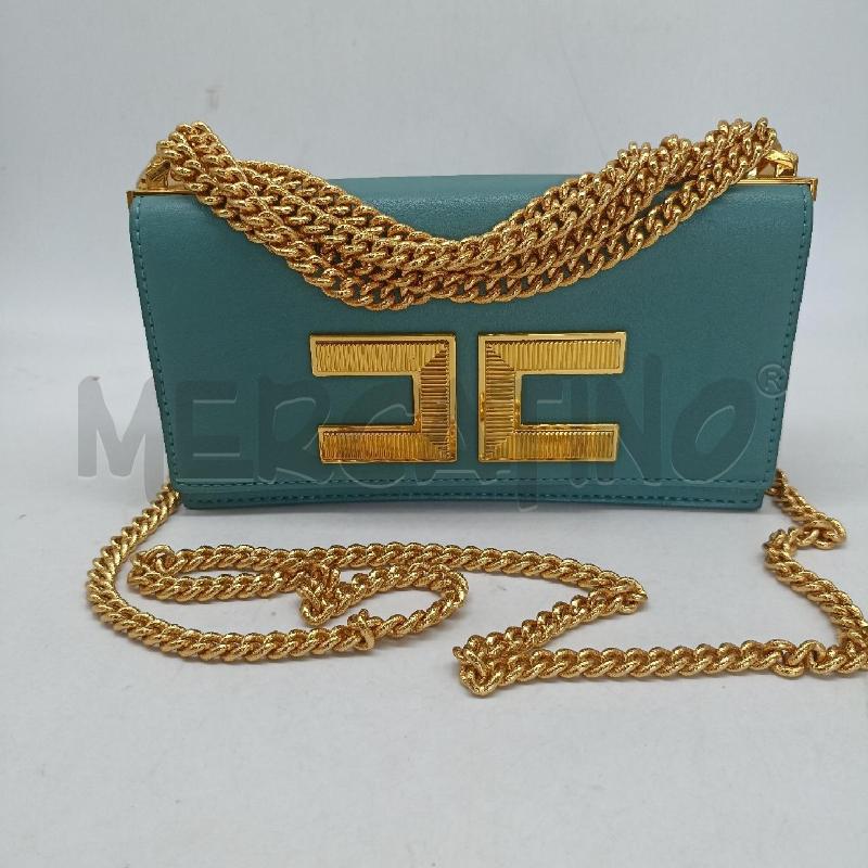 BORSETTA DONNA ELISABETTA FRANCHI VERDE PETROLIO CATENELLE DORATE | Mercatino dell'Usato Lamezia terme 1