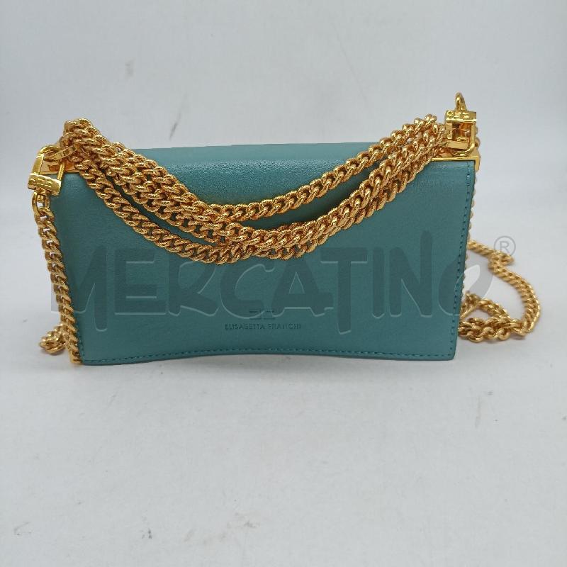 BORSETTA DONNA ELISABETTA FRANCHI VERDE PETROLIO CATENELLE DORATE | Mercatino dell'Usato Lamezia terme 3