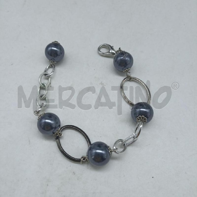 BRACCIALE DONNA MAGLIE OVALI ACCIAIO E PERLINE ONICE NERO | Mercatino dell'Usato Lamezia terme 1
