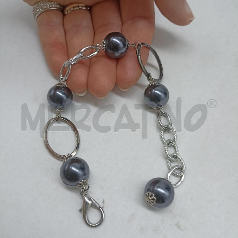 BRACCIALE DONNA MAGLIE OVALI ACCIAIO E PERLINE ONICE NERO | Mercatino dell'Usato Lamezia terme 3