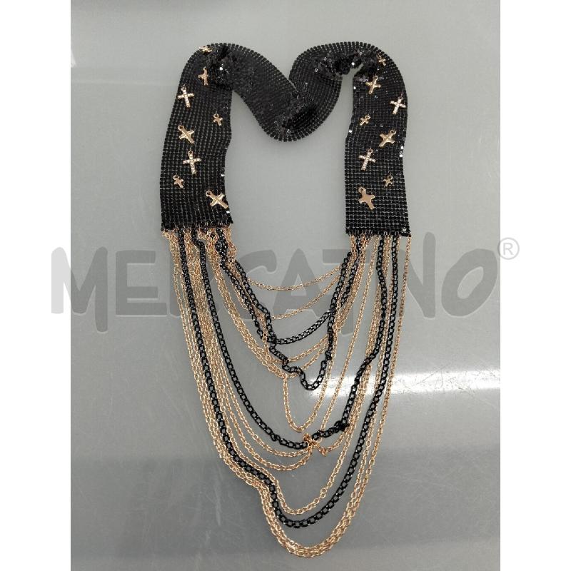 COLLANA DONNA MAGLIA RETE NERA CROCI DORATE  | Mercatino dell'Usato Lamezia terme 1