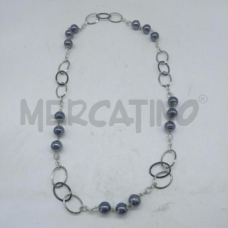 COLLANA DONNA MAGLIE OVALI ACCIAIO E PERLINE ONICE NERO | Mercatino dell'Usato Lamezia terme 1