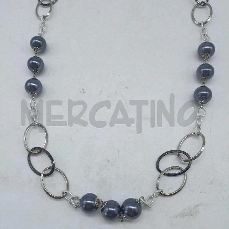 COLLANA DONNA MAGLIE OVALI ACCIAIO E PERLINE ONICE NERO | Mercatino dell'Usato Lamezia terme 2