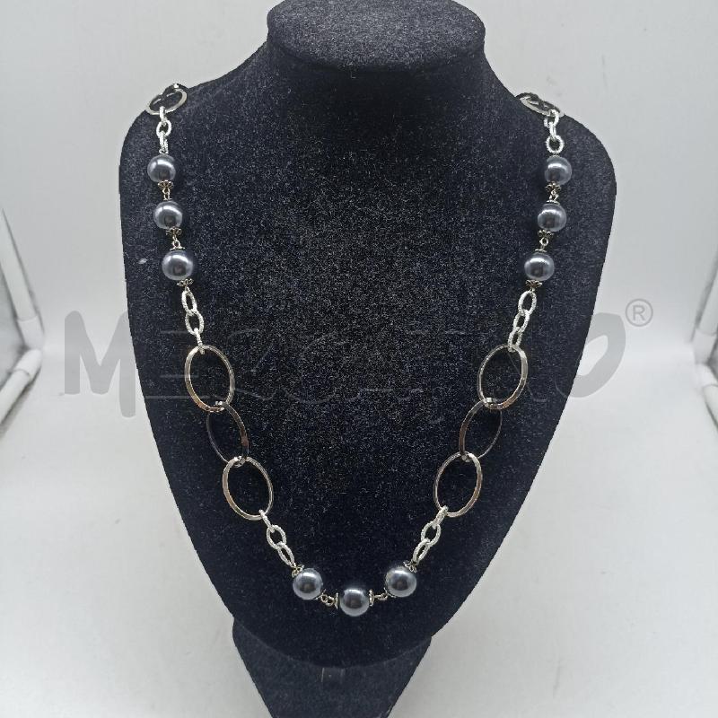 COLLANA DONNA MAGLIE OVALI ACCIAIO E PERLINE ONICE NERO | Mercatino dell'Usato Lamezia terme 3