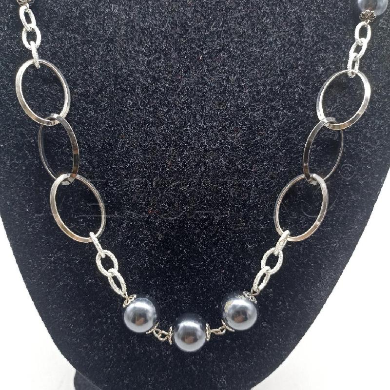 COLLANA DONNA MAGLIE OVALI ACCIAIO E PERLINE ONICE NERO | Mercatino dell'Usato Lamezia terme 4